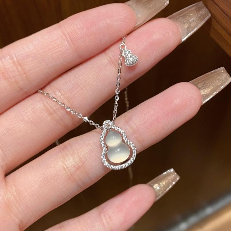 S925 Sterling Silver Gourd Agate Necklace Chinese Style Simple Elegant Women's Jewelry