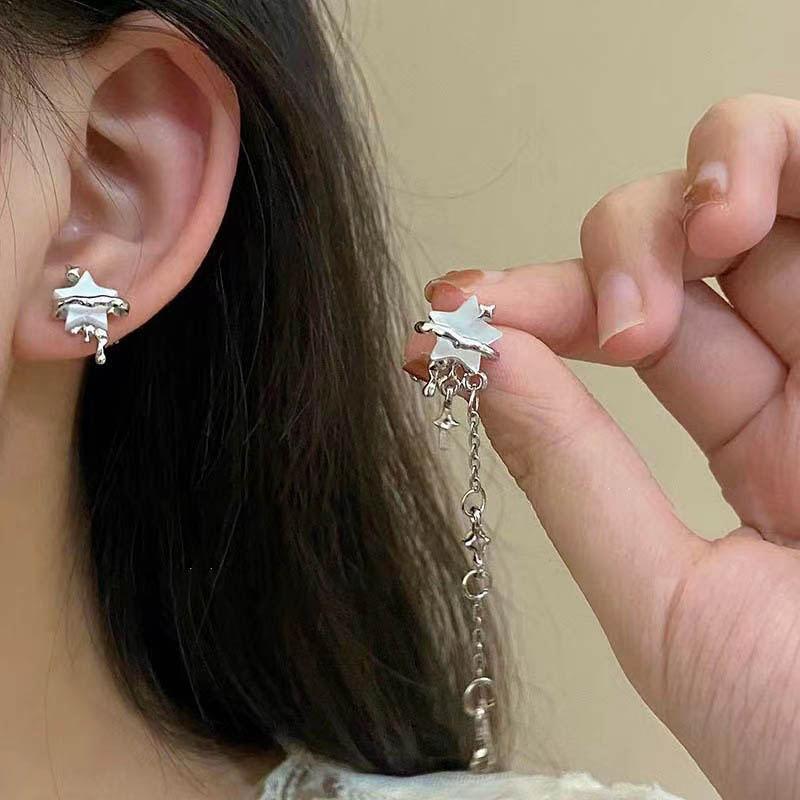 Irregular Chain Tassel Star Earrings Women Design Senior Sense of Fashion Personality Earring 2024 Y2K Trendy Party Zircon Gift