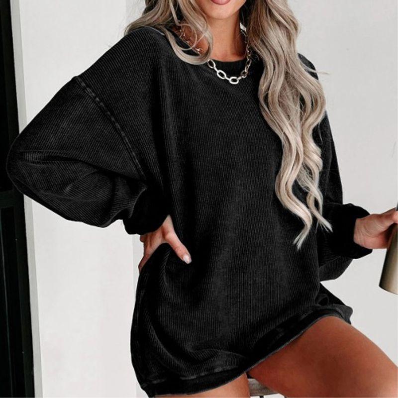 Fall and Winter New Arrival Student Crew Neck Loose Pullover Pure Color Drop-Shoulder Long-Sleeve Casual Mid Length Long Length Sweatshirt Outwear