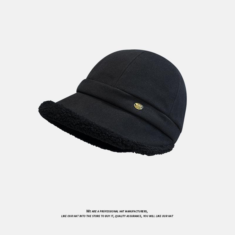 Herbst und Winter Warme Fischerhut Damen Winter Hepburn Stil Plus Samt Achteckiger Hut Zeigt Gesicht Klein Vielseitig Plüsch Großer Kopf Beckenhut