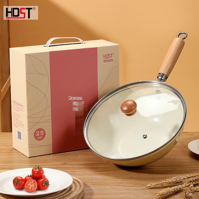 Huadian Shitong Macaron Non-Stick Cast Iron Wok, 24cm