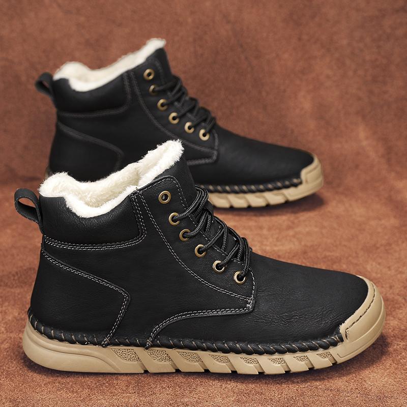 Fashion Casual Leather Men High Top Boots Man Comfy Warm Shoes Fur Winter Snow Casual Shoes Outdoor Platform Ankle Boots Luxury Sneakers