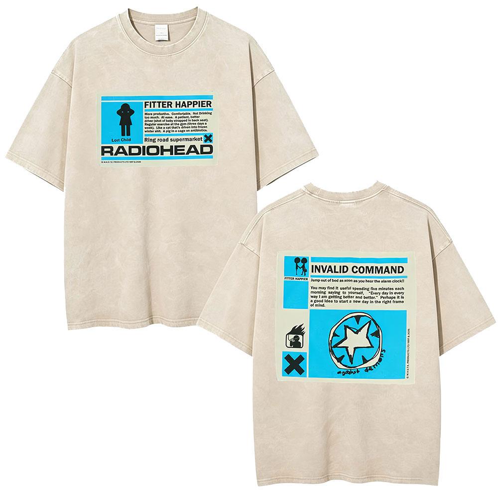 Vintage Washed Radiohead Semaphore Rock Band T-shirt Men  Clothing Fashion Hip Hop Gothic T Shirts Cotton Casual T-shirts