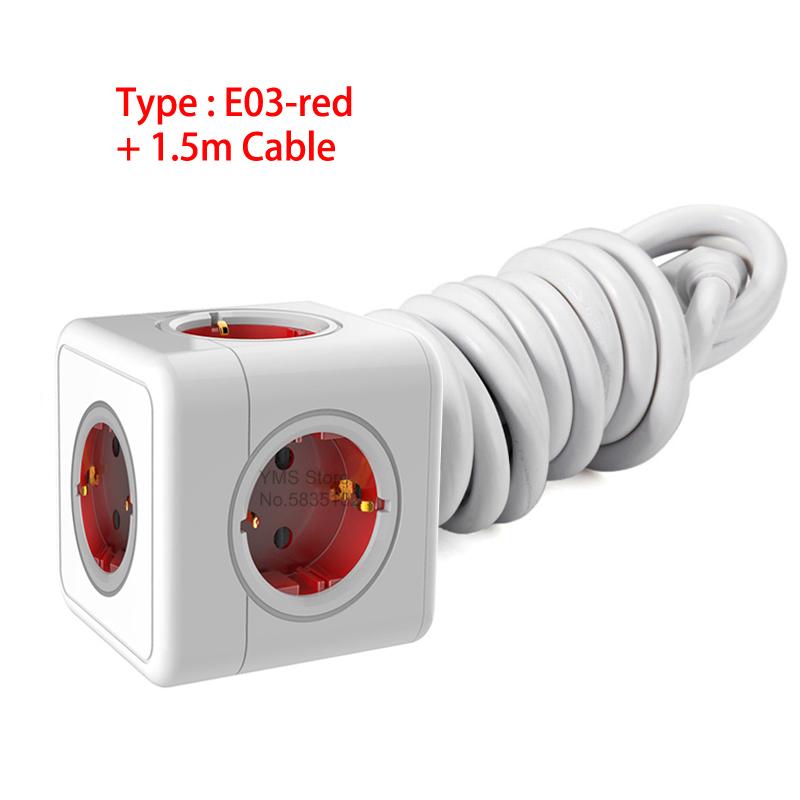 European Elug Cube Power Strip With 5 AC Multi-hole Power Sockets And 1.4m Extension Cable Extension Wall Outlet 3680W 16A 250V
