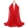 Women's Solid Chiffon Pearl Scarf, Elegant Beaded Hijab Shawl, Muslim Headscarf for Daily/Party