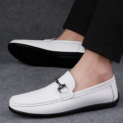 Men's Leather Loafers Shoes Comfortable Slip-On Casual Shoes Summer Hollow Out Breathable Flats Social Leather Low Shoes