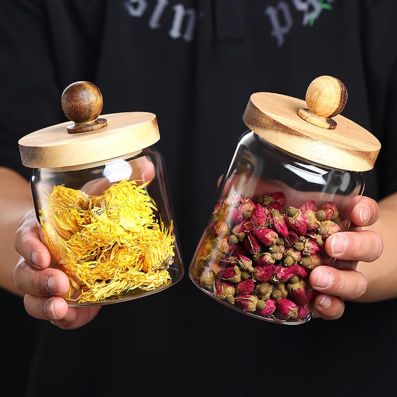 ZISIZ Runde Glasvorratsgläser mit Holzdeckeln