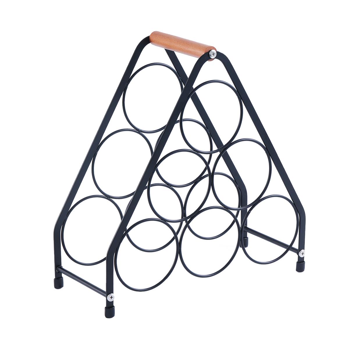 

Leeseph Wine Rack, 6 Bottle Countertop Free Standing Shelf with Wooden Handle, 3 Tier Bottle Holder Stand for Home Bar Tabletop