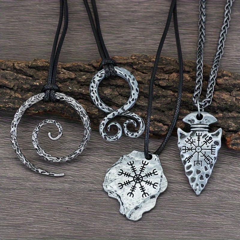 [4pcs Viking Necklace] 4pcs Vintage Viking Amulet Pendant Compass Necklace | Men s Celtic Norse Mythology Jewelry Gift