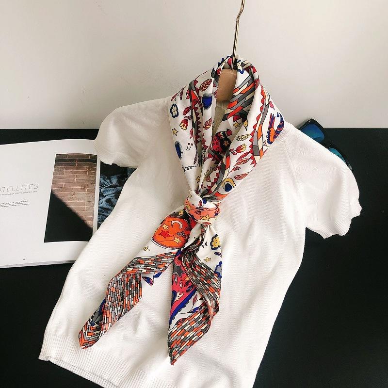 Spain Fashion Aztec Ethnic Floral Square Silk Scarf Ladies High Quality Print Soft Shawls And Wraps Bufanda Muslim Hijab 90*90Cm