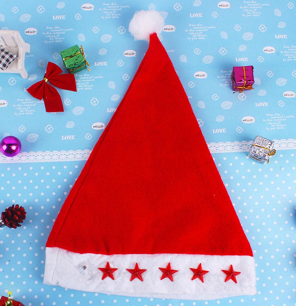 Glowing Christmas Hat Luminous Led Red Flashing Star Santa Hat For Adult
