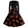 Women's Casual Fashion Halloween Printed V-Neck Vintage Dress
