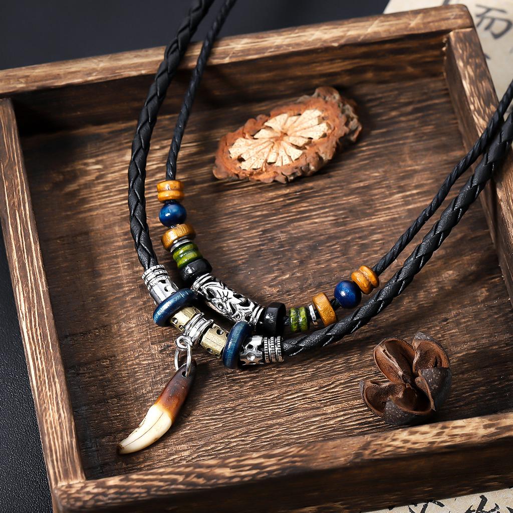 Wolf Fang Double Stacked Necklace Men's Ethnic Style Personality Design Jewelry Women's Premium Versatile Jewelry Tide