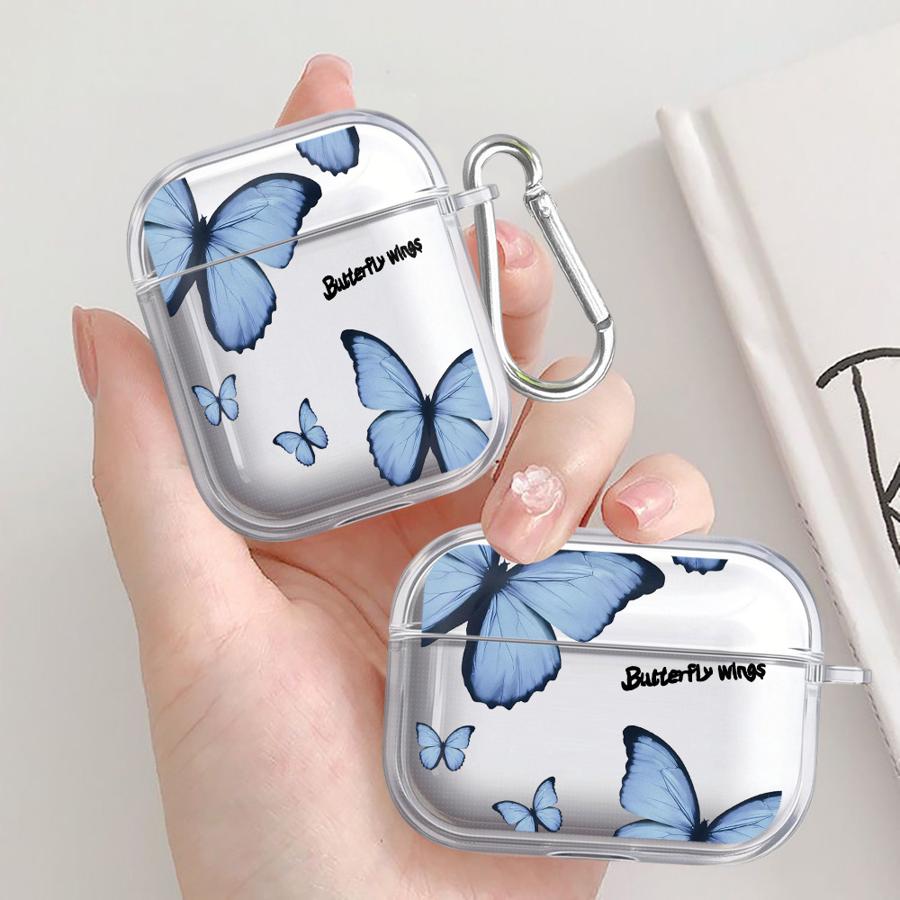 Red Blue Butterfly Case For Airpods 4 Pro 2 3 Pro3 1 Pro2 Clear Earphone Cases Cover