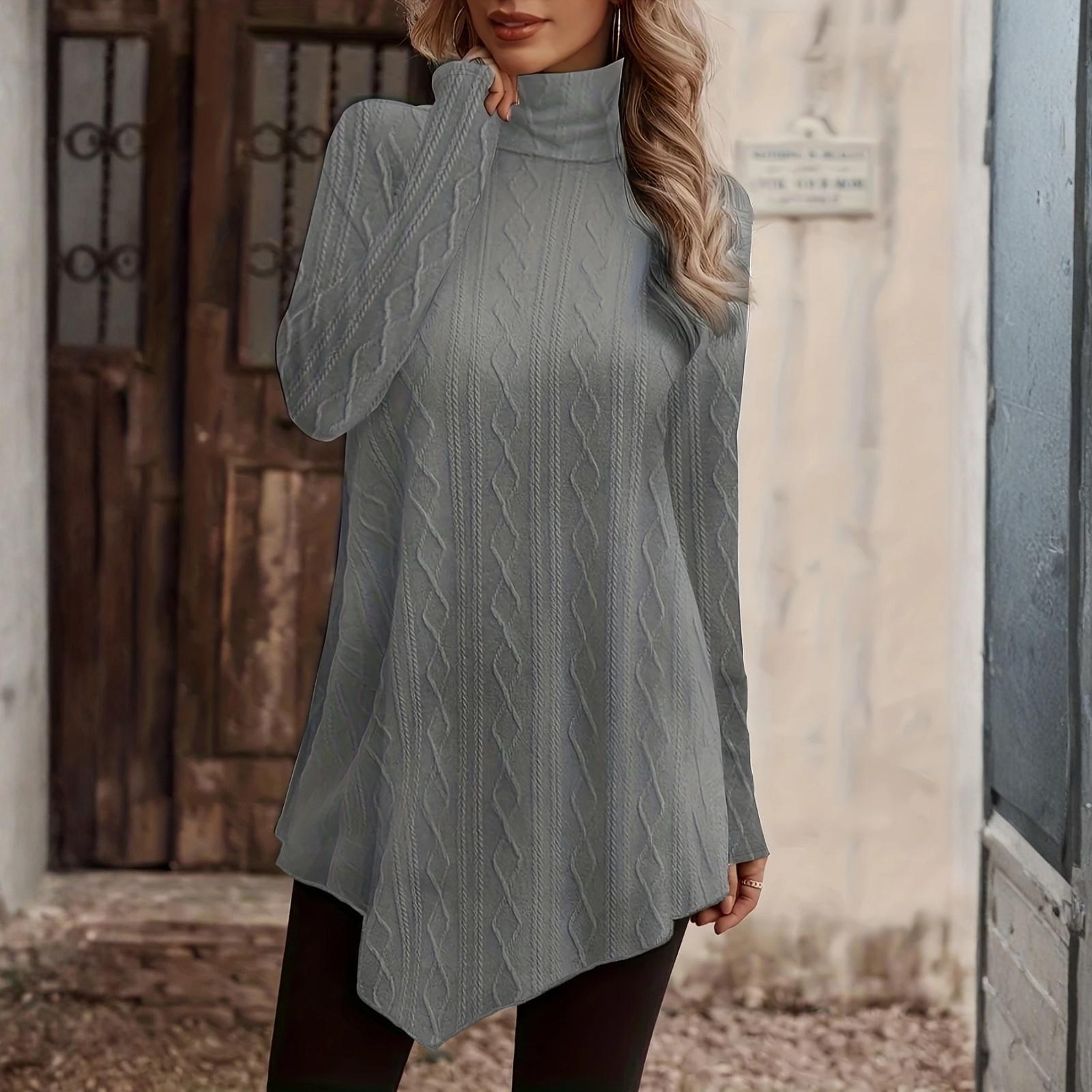 

Женская модная повседневная однотонная футболка с длинным рукавом, пуловер, топ с круглым вырезом M