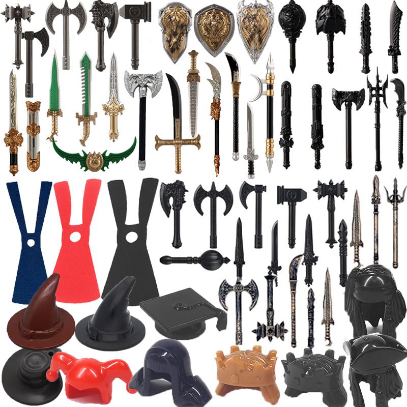 MOC Medieval Weapon Knight Building Block Accessories Character Helmet Hat Academic Gown Axe Sword Shield Brick Toy Gift K073