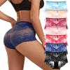 Women's High Waist Lace Boxer Briefs Sheer Mesh Sexy Underwear Breathable Multicolor Panties
