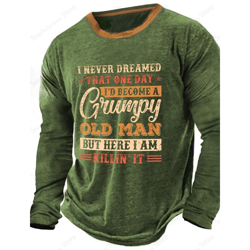 Vintage Men's Long Sleeve T-shirt 3d Letter Print Graphic T Shirts Men Fashion Tops Tees Outdoor Sports Tops