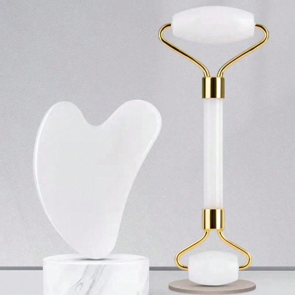 2pcs Resin Massage Roller Set - Dual Head Massage Roller + Gua Sha Massage Board, Eye & Face Massage, Facial Massage Tools