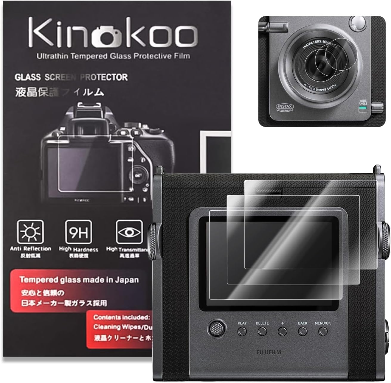 

kinokoo Fuji Instax WIDE EVO Camera Screen Protector 9H Hardness Crystal Clear Tempered Glass Film for Instax WIDE EVO with Soft PET Lens Film Scratch