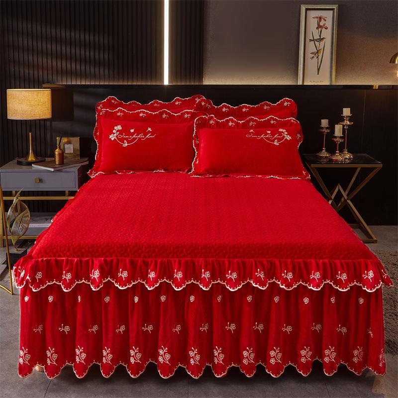 Jupe de lit en Fiber de lait d'hiver, couvre-lit matelassé en dentelle, épais et chaud, couverture de matelas en polaire pour bébé, literie en molleton de corail