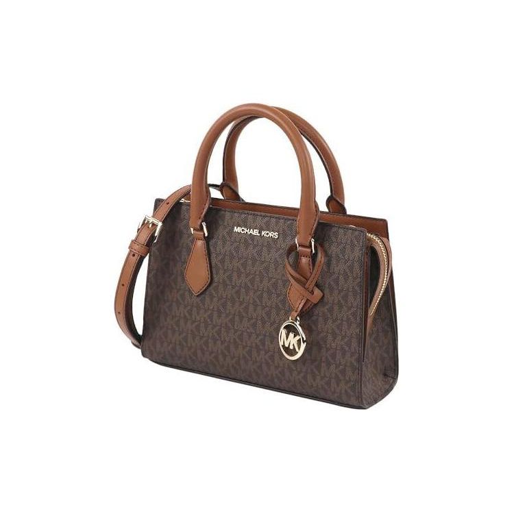 Michael Kors Mk Sheila Ciondolo Logo Classico Borsa Tote con Zip Borsa della Spesa Tela Rivestita a Mano a Spalla Crossbody Piccola 35S3G6HS5B-BROWN