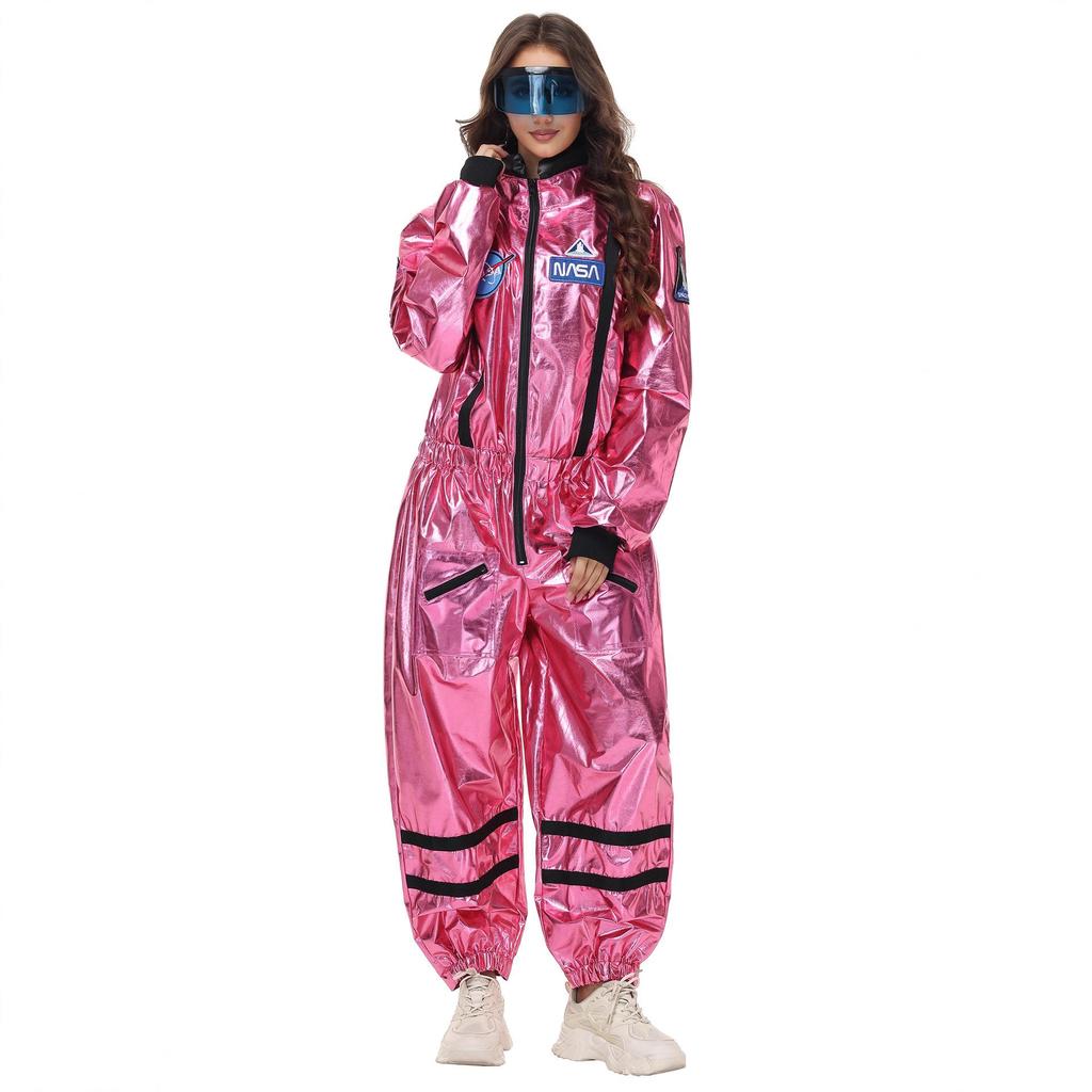 Pink Silver Astronaut Jumpsuit - Unisex Halloween Costume for Stage Performance