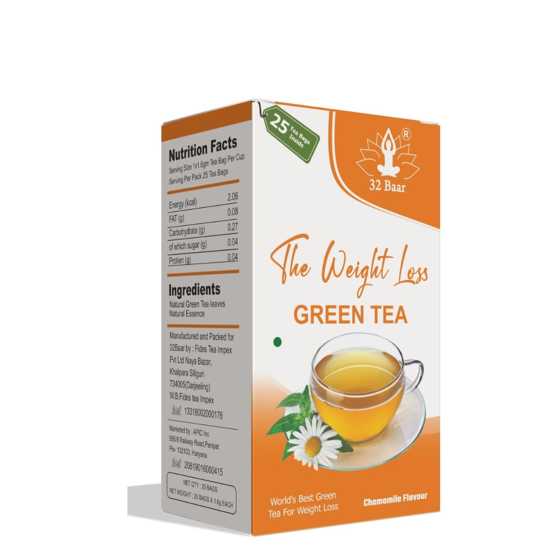 32 Baar Chamomile Tea Bag | Herbal Infusion Green Tea | Relaxing & Refreshing | Perfect for Stress Relief & Immunity Boost | All-Natural In