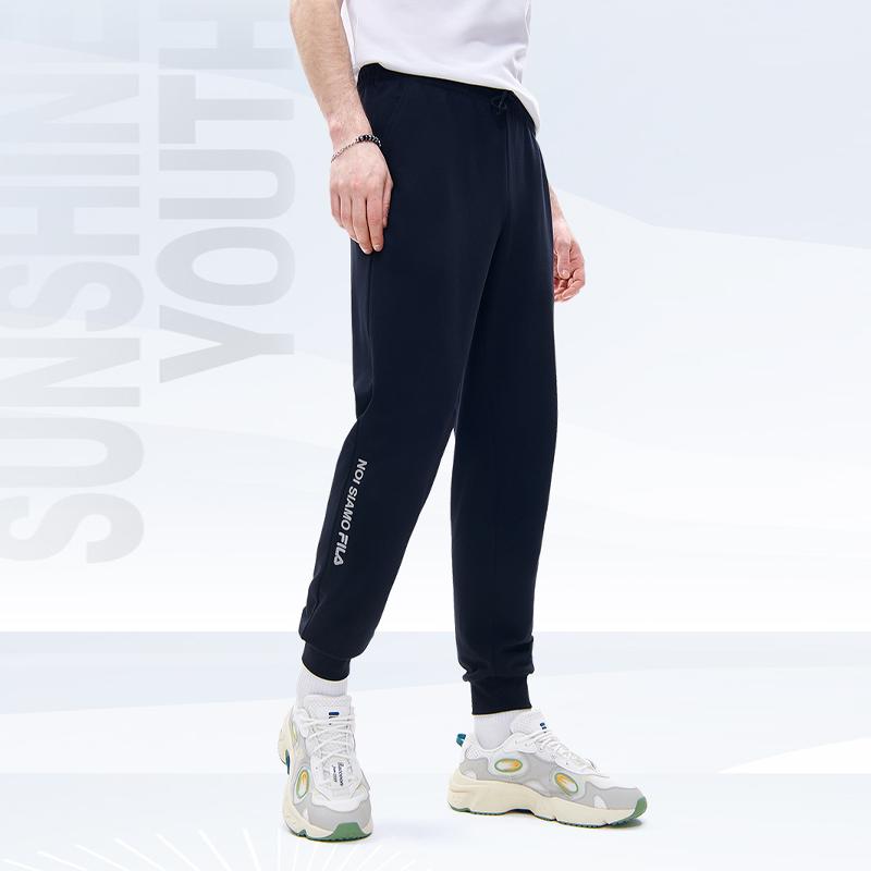 Fila Fusion Letter Print Cuffed Knit Sports Pants Men Bottoms Deep-Black T11M223602FBK
