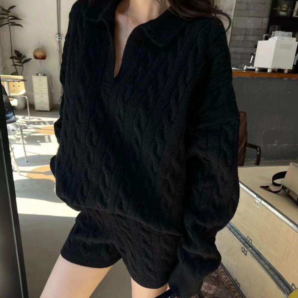 

Женский мягкий однотонный свитер с перекрученными лацканами, весна 2024 г. — свежий, удобный и свободный крой One Size чёрный