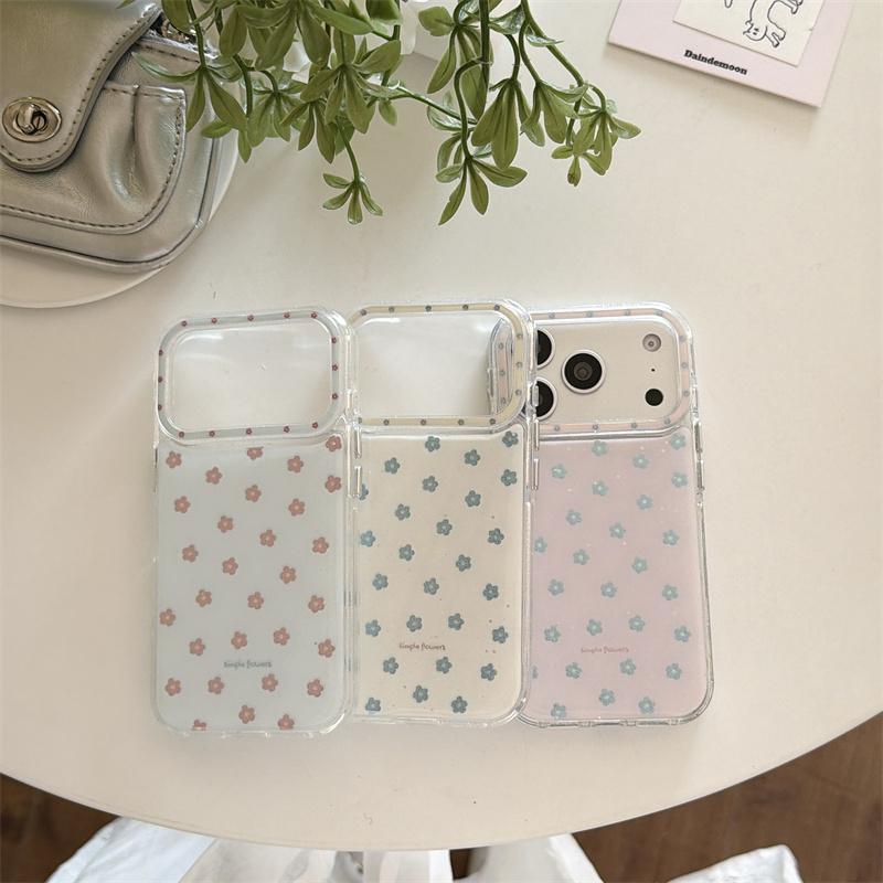 Cute Mini Floral Glitter Clear Phone Case For iPhone 15 16 17 Pro Max Aesthetic Korean INS Style Soft TPU Shockproof Protective