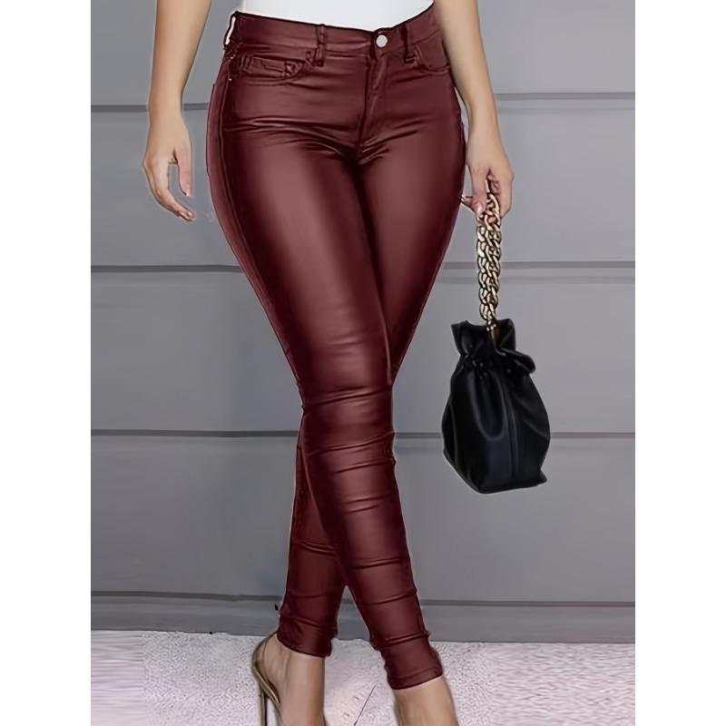 Móda Nové Dámské PU Kožené Kalhoty Černé Sexy Strečové Bodycon Kalhoty Dámské Vysoký Pas Jednobarevné Dlouhé Ležérní Tužkové Kalhoty