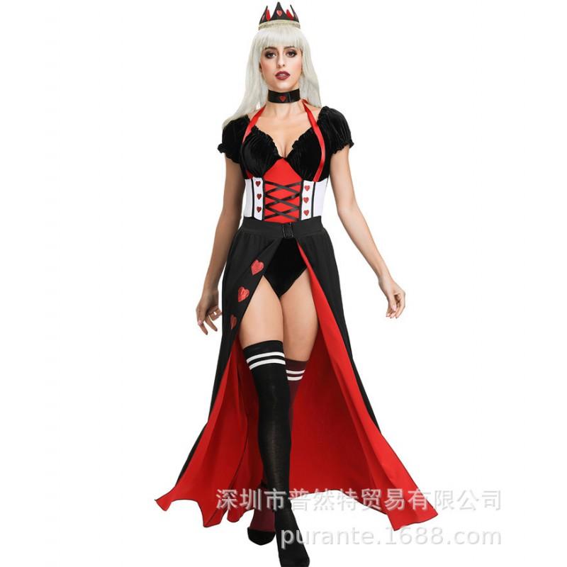 Womens Fantasy Queen Costume With Heart Motif Halloween Witch Vampire Devil Outfit Stage Performance