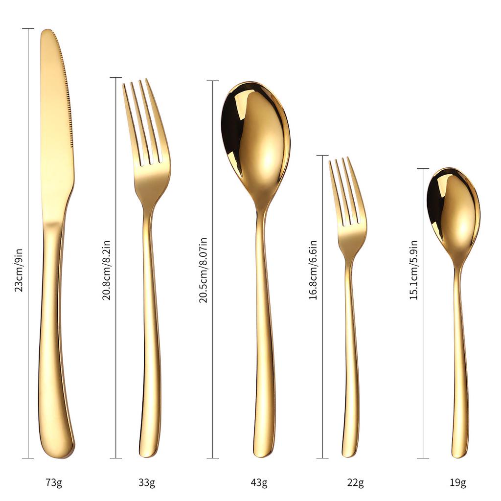 410 Stainless Steel Tableware Set 20-piece Set Knife Fork Spoon Tableware Gold YSH-46-20PS