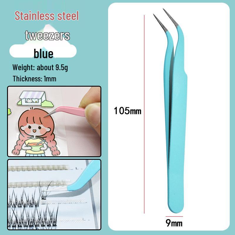 Colorful Stainless Steel Curved Tweezers for False Eyelashes and Planner Clips