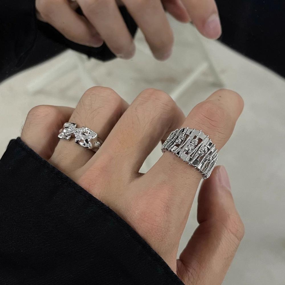 European and American personalized rings, hollow beaded niche design, cold wind index finger ring, jewelry, exquisite open rings