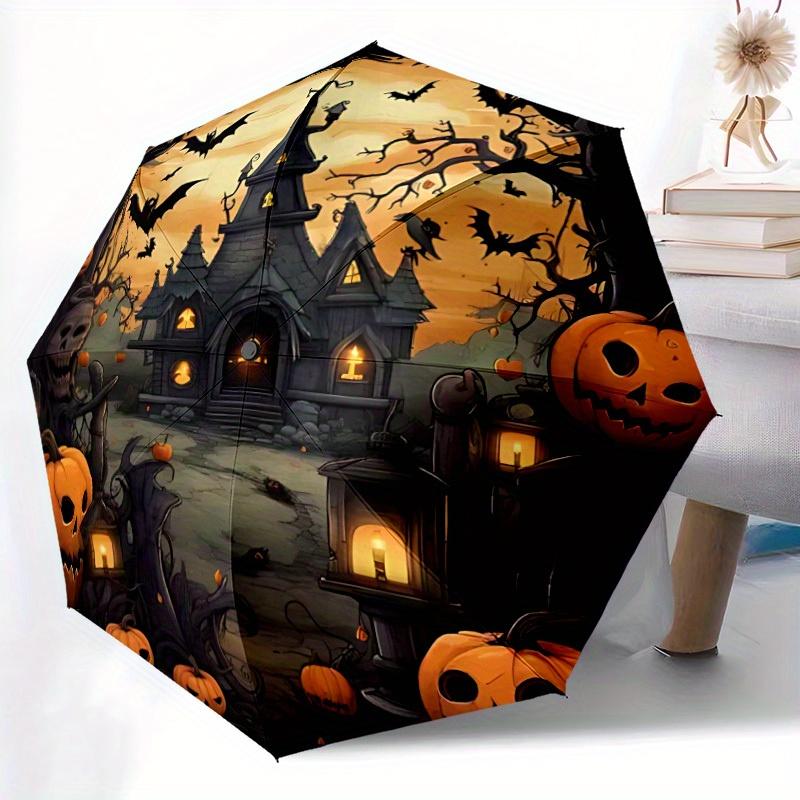 1pc Halloween Haunted Automatic Open/close Umbrella, 8-Rib Sturdy Structure, Portable Travel Umbrella, Parties, Everyday Use, 11132