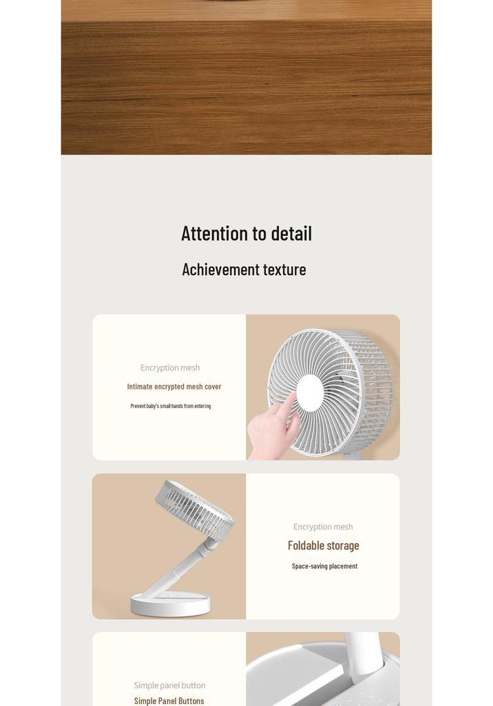 Foldable 6-inch USB Charging Mini Desktop Fan with Telescopic Head and Long Battery Life
