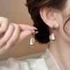 Simple Irregular Champagne Colored Pearl Drop Earrings for Women Bridal Wedding Jewelry Gift Round Face Slimming Earho