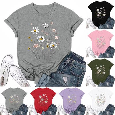 Women's Fashion Casual Printed Round Neck Short Sleeved T-Shirt Top T-Shirt Top Top