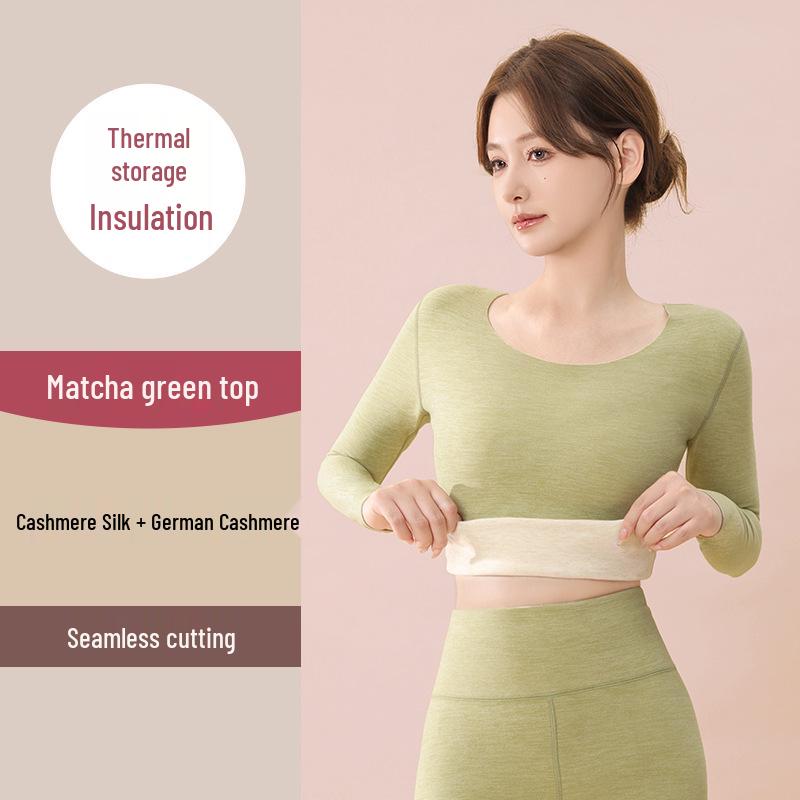 Women's German Cashmere Silk Thermal Underwear Suit - Self-Heating, Velvet-Lined for Autumn/Winter, 37°C Constant Temperature
