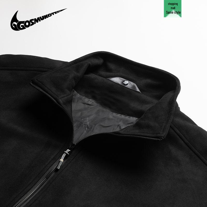 Giacca Unisex in Pelle Scamosciata e Pile con Collo Rialzato Stile Giapponese - Uomo Primavera/Autunno 2025 Sportiva e Studente Vestibilità Larga