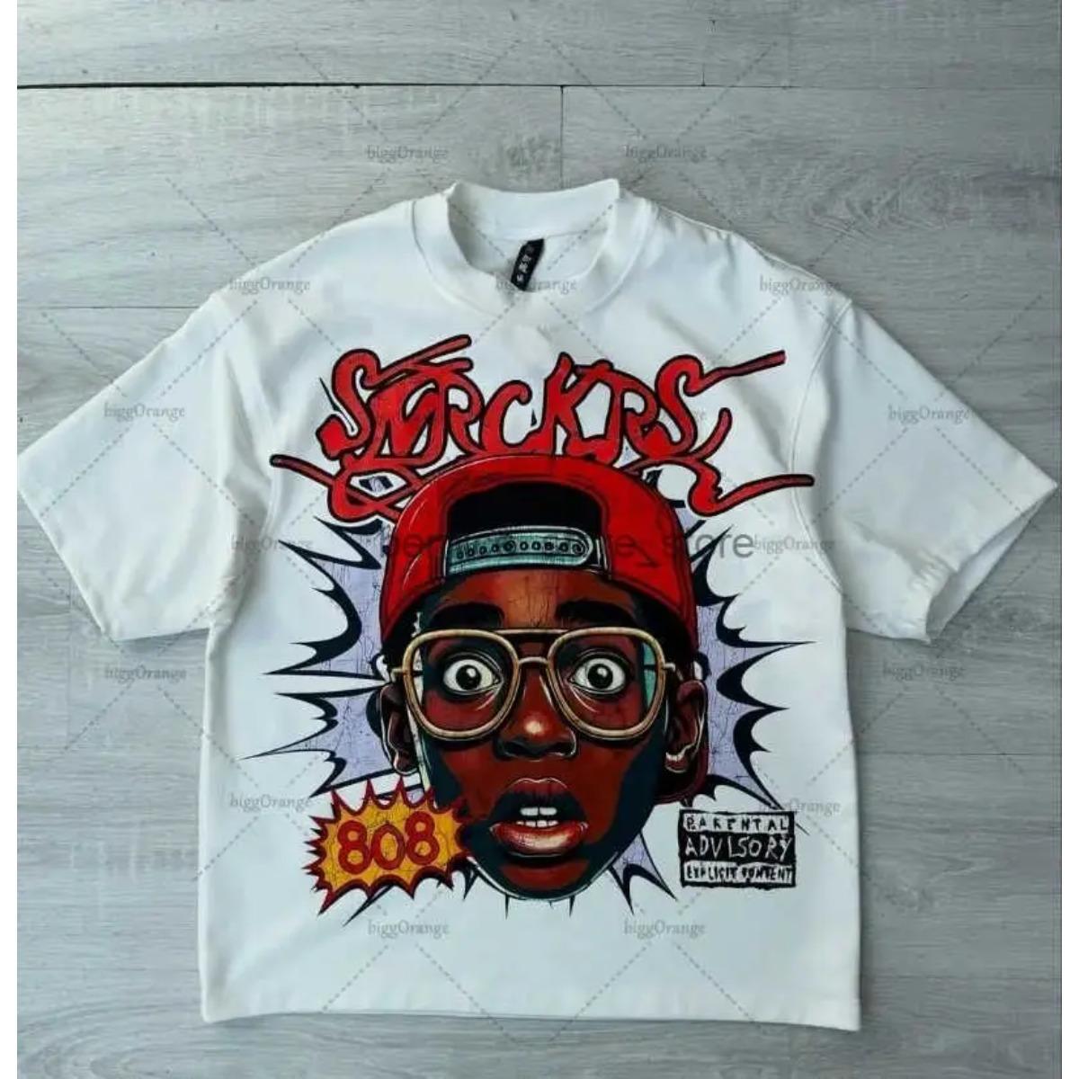

BeatStreet Y2k Harajuku Streetwear Men and Women Short Sleeved Fashion New Cartoon Print Design Shirt Retro Hip Hop Trend Oversized T-Shirt 4XL