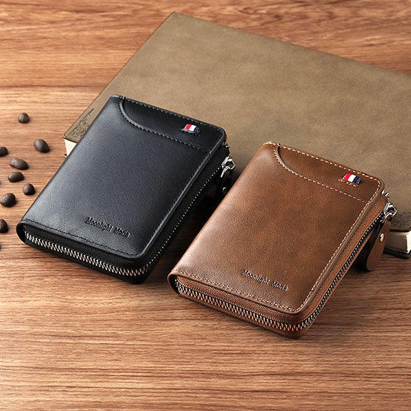 Anti-theft RFID Leather Wallet for Man ID Bank Credit Card Holder Bag Woman Wallets School Teacher Gift Luxury Vintage Zip Purse