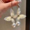 Diamond Mesh Pearl Earrings Light Luxury Fashion High Sense Ear Hook Niche Personality Versatile Earrings Women