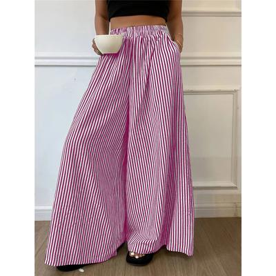 Pantalon rayé polyvalent à taille élastique et poches pour femme