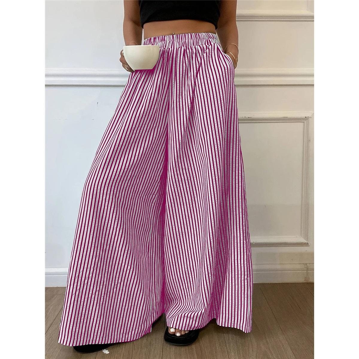 

Женские повседневные и универсальные брюки в полоску с карманами и эластичной талией XXXL розовый