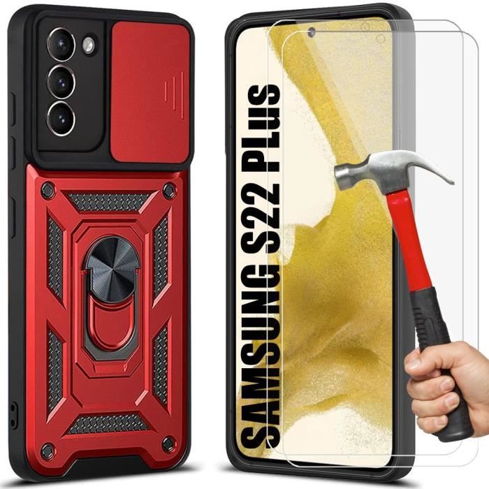 Coque et Verres Trempés - Samsung - S22 Plus - Rouge - Anti-Rayure - Antichoc