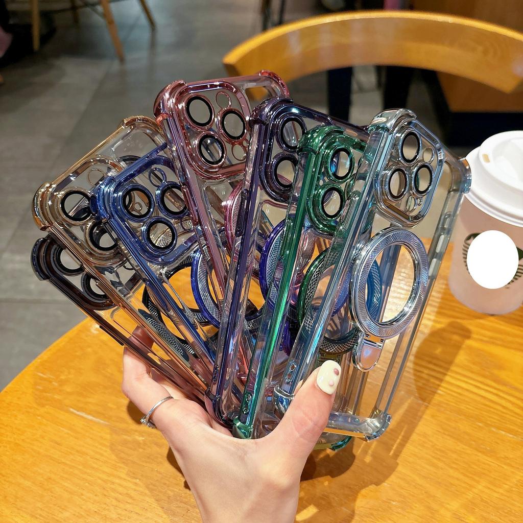 Applicable To IPhone 16 Mobile Phone Case Screw Bird's Nest Pattern Metal Bracket Four Corner Anti-fall Apple 15 Transparent Hard Jacket
