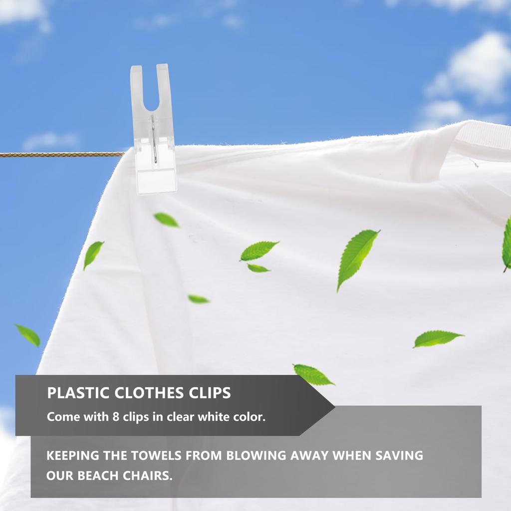 OUNONA for Set of Laundry Rust Laundry Pole Transparent Clips Clothespins, Strong, Pole, Transparent, Large, Plastic, 8, Non-Slip, Clips, Clothesline,